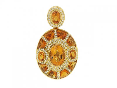 9.22ct Oval Citrine & Diamond 18k Yellow Gold Pendant