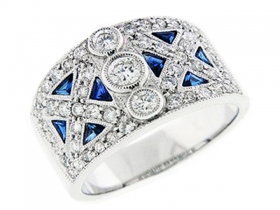 Vintage Diamond & Blue Sapphire 18k Gold Milgrain Ring