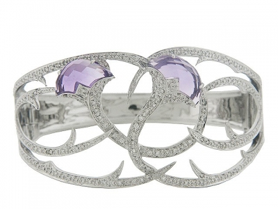 Diamond & Purple Amethyst 18K White Gold Bangle Bracelet