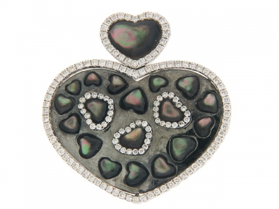 Mother of Pearl & Diamonds 18k Gold Heart Pendant