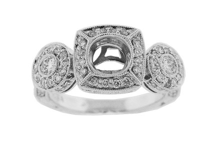 Three Stone Bezel Set Diamond 18k Gold Semi Mount Ring