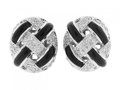 4.35 ct Woven Round Diamond & Onyx 18k Gold Cufflinks