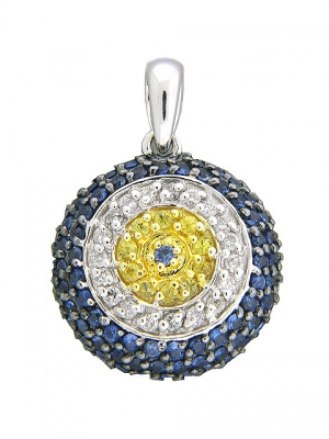 Diamond Blue Yellow Sapphire Evil Eye 18k Gold Pendant