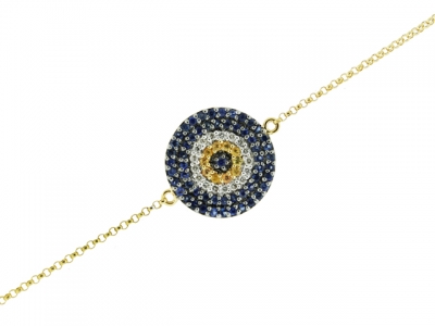 Diamond & Sapphire Circle Shape 18k Yellow Gold Evil Eye Bracelet