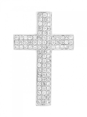 .80 ct Diamond Cross 18k White Gold Milgrain Pendant