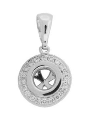 .22 ct Diamond Semi Mount 18k Milgrain Bezel Set Pendant