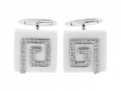Round Diamond White Onyx 18k Gold Square Cufflinks