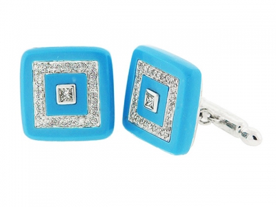 Turquoise Princess Round Diamond 18k Square Cufflinks