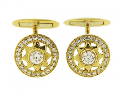 1.22 ct Diamond 18k Gold Star Shaped Milgrain Cufflinks