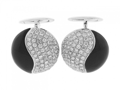 3.01 ct Round Diamond Black Onyx 18k Gold Cufflinks