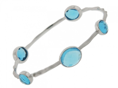 Blue Topaz 18k White Gold Stackable Bangle Bracelet