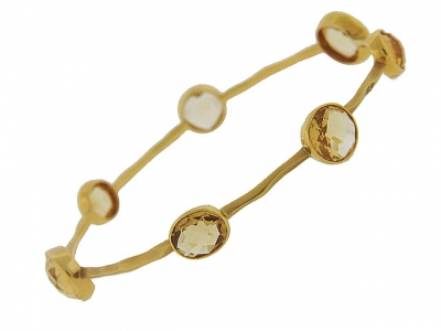 Round Citrine 18k Yellow Gold Stackable Bangle Bracelet