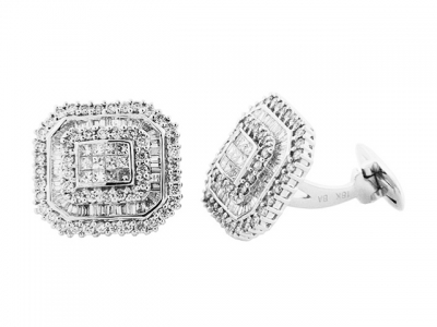 3.52 ct Round Princess Baguette Diamond 18k Gold Cufflinks