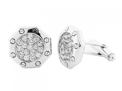 1.83 ct Pave Round Diamond 18k White Gold Cufflinks