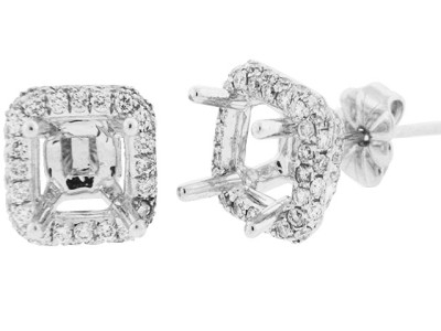 .78 ct Diamond Semi Mount 18k White Gold Square Stud Earrings