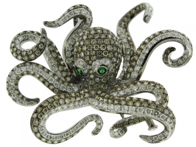 13.71ct White & Yellow Diamond Octopus Brooch