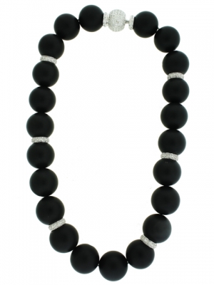 1.80ct Diamond & Black Onyx Circle Shape Ball Celebrity Necklace
