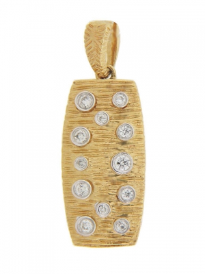 Bezel Set Diamond 18k Yellow Etched Gold Square Pendant