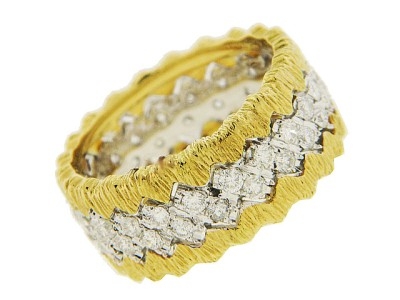 1.03 ct Round Diamond 18k Two Tone Etched Gold Wedding Ring