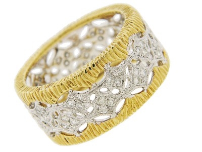 .57 ct Diamond 18k Two Tone Gold Milgrain Wedding Ring