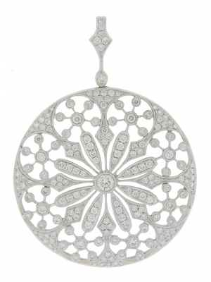 2.62ct Circle Shape Diamond 18k White Gold Flower Pendant