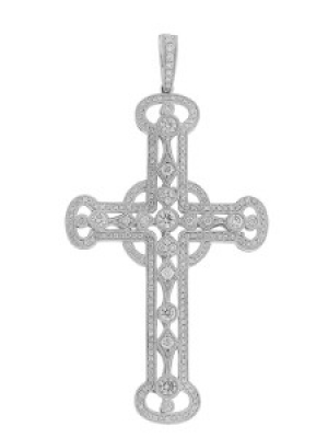 1.91 ct Bezel Set Diamond 18k White Gold Milgrain Cross Pendant