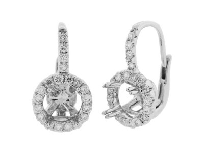 .76 ct Pave Diamond Semi Mount 18k Gold Leverback Earrings