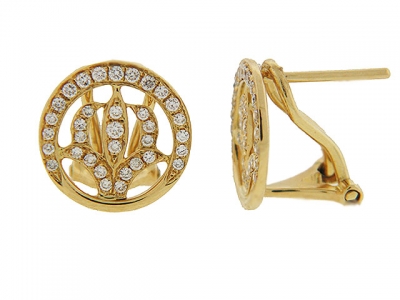 Pave Diamond 18k Yellow Gold French Clip Earrings