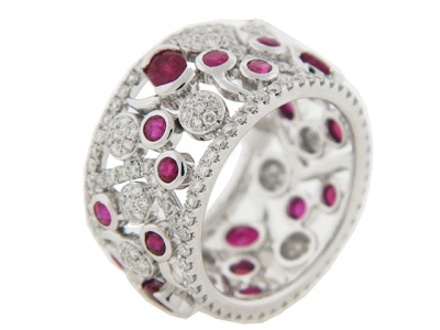 Diamond & Ruby 18k White Gold Eternity Right Hand Ring