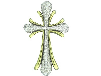 .81 ct Pave Diamond 18k Two Tone Gold Cross Pendant