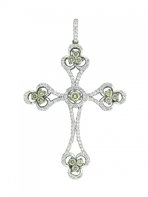 1.34 ct Champagne Diamond Cross 18k White Gold Pendant