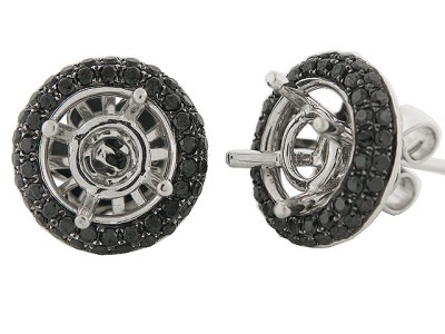 Black Diamond 18k Gold Jacket Semi Mount Round Stud Earrings