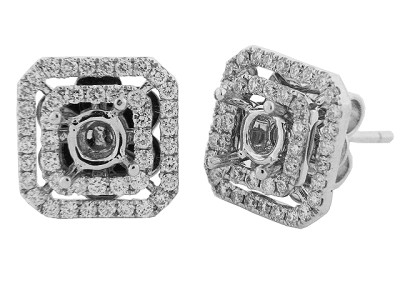 .88 ct Diamond 18k Gold Jacket Semi Mount Square Stud Earrings
