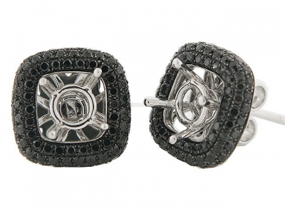 Black Diamond 18k Jacket Semi Mount Square Stud Eearrings