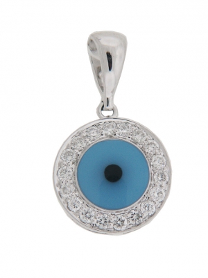 Diamond & Enamel 18k White Gold Evil Eye Pendant