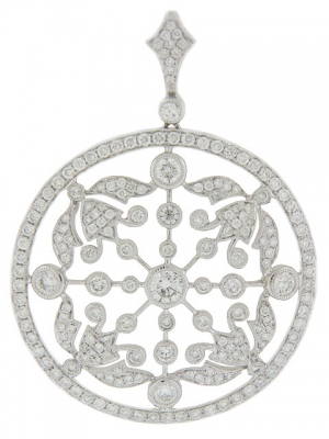 18k White Gold Pave Diamond Multi Flower Circle Shape Pendant