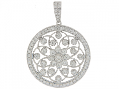 1.36ct Circle Shape Pave Diamond 18k White Gold Flower Pendant