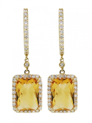 Citrine Diamond 18k Yellow Gold Dangle Earrings