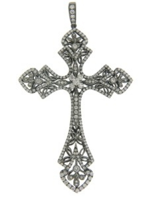 2.32ct Diamond 18k Black Gold Milgrain Cross Pendant