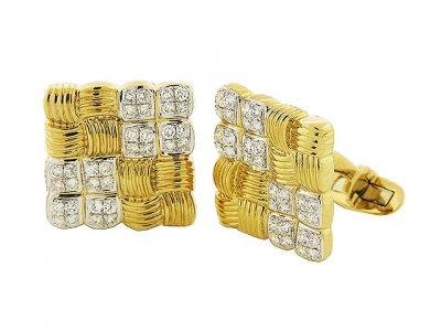 1.82 ct Round Diamond 18k Yellow Gold Square Cufflinks