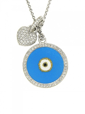 1.15 ct Diamond Evil Eye with Heart 18k Gold Charm Pendant