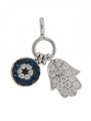 Diamond & Blue Sapphire 18k Gold Evil Eye Hamsa Charm