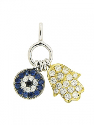 Diamond Sapphire 18k Gold Evil Eye Hamsa Charm Pendant
