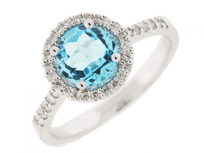 Blue Topaz & Pave Diamond 18k White Gold Ring