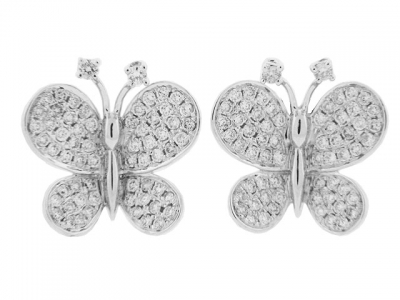 1.04ct Pave Diamond 18k White Gold Butterfly Stud Earrings
