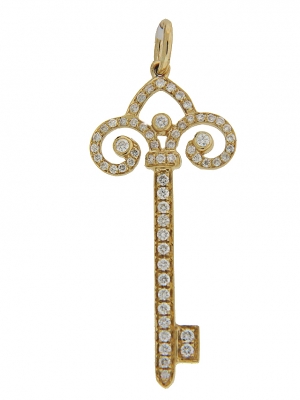 Pave Diamond 18k Yellow Gold Key Pendant