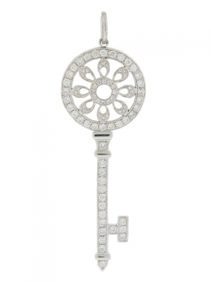 1.09ct Diamond 18k White Gold Key Pendant