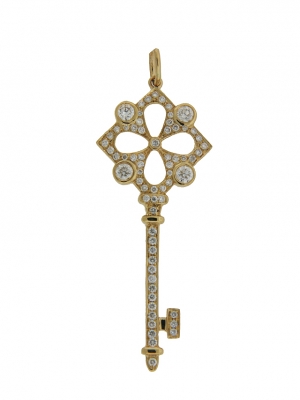 .93ct Bezel Set Diamond 18k Yellow Gold Key Pendant