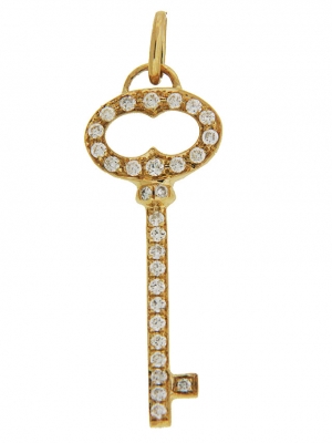 Pave Diamond 18k Yellow Gold Key Pendant