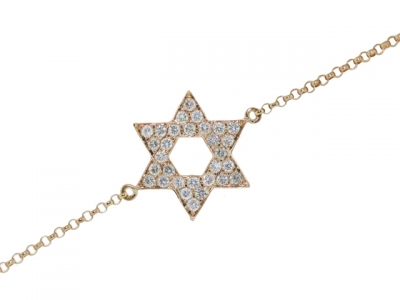 18k Pink Gold Pave Diamond Star of David Charm Bracelet